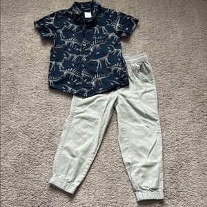 Kids Dinosaur Print Navy Shirt and Gray Jogger Set